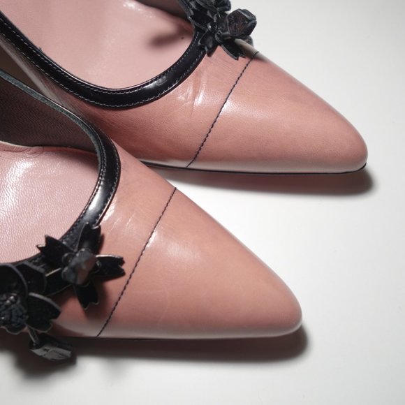 Vtg Prada Delicate Leather Floral Detail At The Top & Bottom Of Heels, Sz 8.5 - Picture 5 of 16